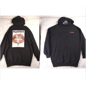 Playboy x Missguided Graphic Hoodie Unisex Streetwear Black US 10 L / M